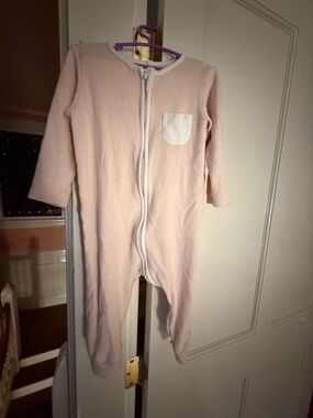 Mori pale pink striped Baby Zip-Up Sleepsuit